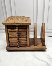 Vintage Hand Carved Wooden Coaster Set With A Holder, 11 Coasters