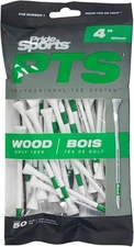 PTS Wooden Golf Tees (4'), Bag of 50 tees 4 inch, White/Green 