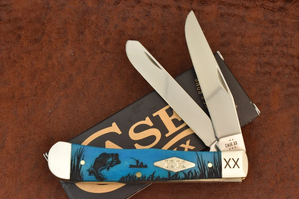 CUCHILLO TRAMPERO DE HUESOS CASE XX EE. UU. PESCA DE LUBINA LISO AZUL CARIBE 6254 SS BONITO Foto 3 de 4