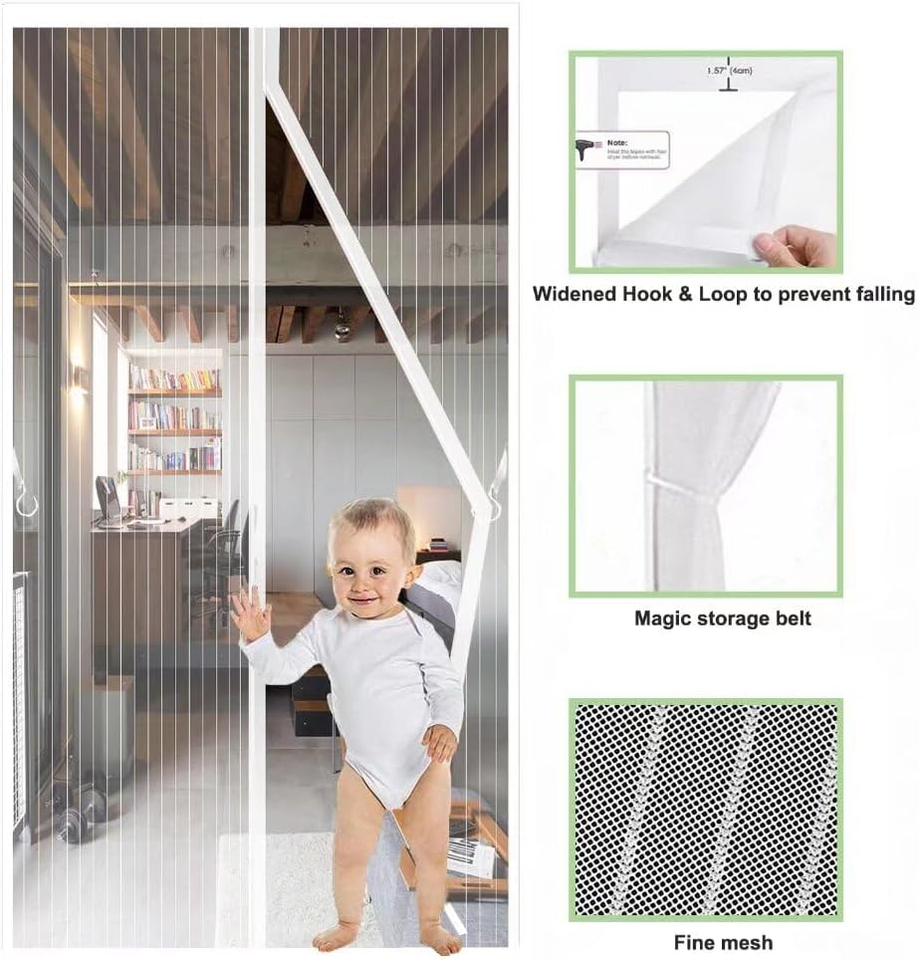 White Screen Door for Sliding Door, Self Sealing Heavy Duty
