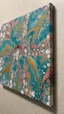 Original OOAK Fluid Abstract Painting Wall Art On 10”x10” Framed Canvas Signed