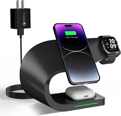 4 in 1 Magnetic Wireless Charger, Fast Multi Device Charging Station (Black)