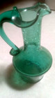 Vintage, Hand Blown Green Glass Cruet Bottle,  vinager holder, with handle — photo 2