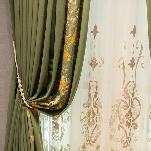 Custom green velvet embroidery thick French cloth curtain tulle drape C1774 - Picture 4 of 12