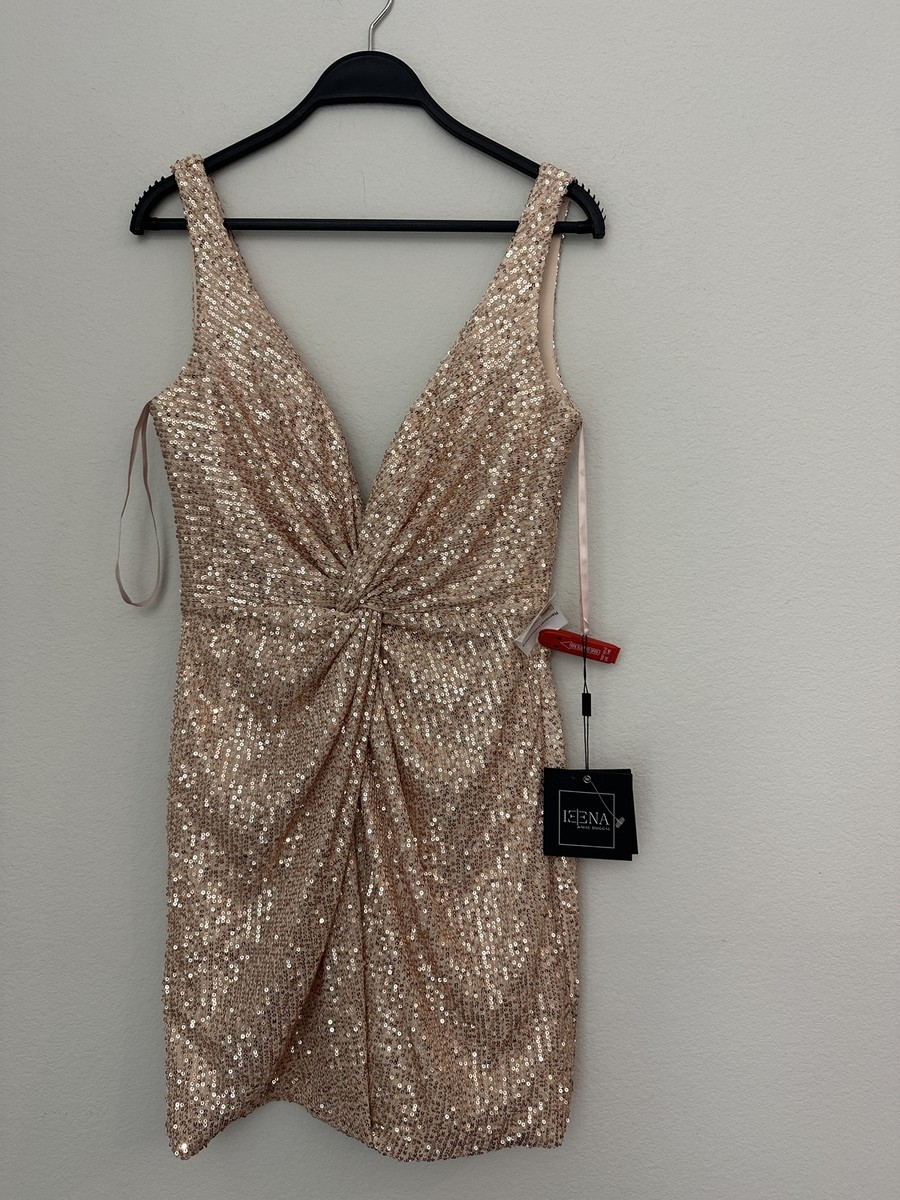 NWT IEENA MAC DUGGAL Rose Gold Sequined V-Neck Sleeveless Cocktail Dress  Size 6 | eBay