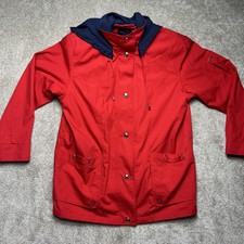 Macintosh New England Rain Jacket Coat Womens Large Red Pockets Red Lace