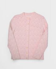 Vintage Cardigan Sweater Womens S Pink Granny Zig Zag Pearl Buttons Crewneck
