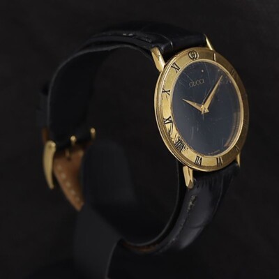 GUCCI 3000.2.M 33mm Gold Black Dial Watch Quart Vintage | eBay