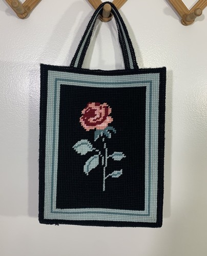 Vintage Latch Hook Bag Library Books Rose