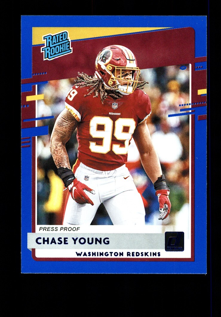 2020 DONRUSS #316 CHASE YOUNG BLUE PRESS PROOF RATED ROOKIE WASHINGTON REDSKINS