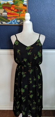 Secret Charm Los Angeles Boutique Spaghetti Strap Dress Palm Tree Black Medium M