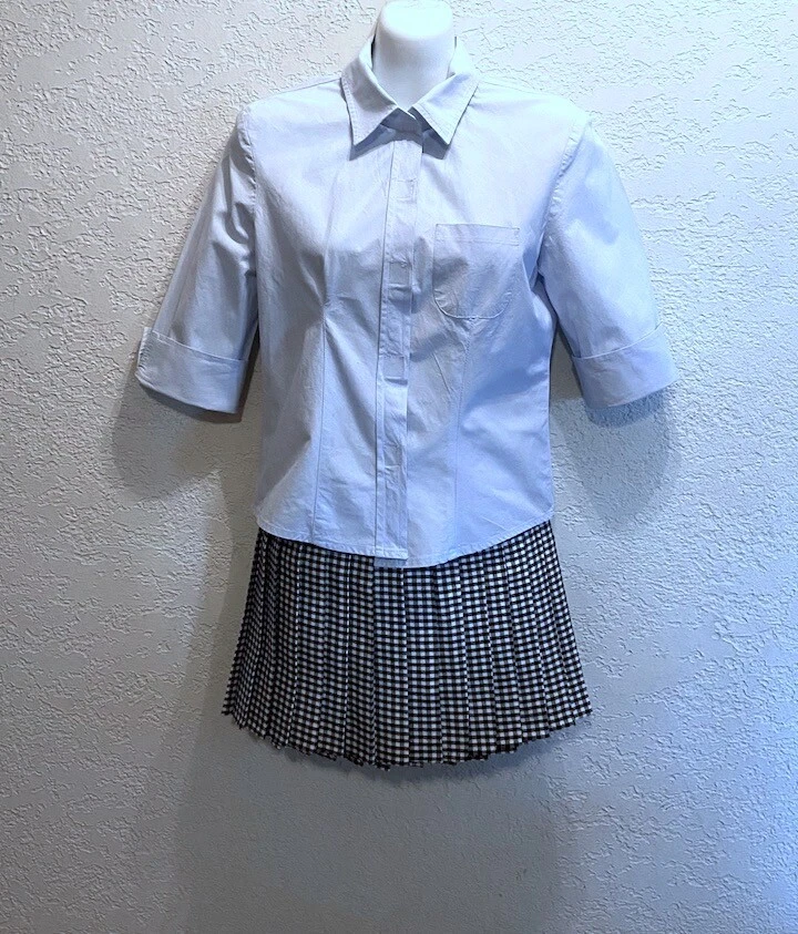 Black White Check Pleated Skirt Baby Blue Shirts School Girl eBay