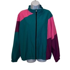 Long Shot Unisex Small Green Pink Purple Colorblock Full Zip Windbreaker Jacket