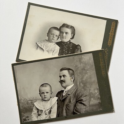 Antique Cabinet Card Photograph Dapper Man Mustache Boy Mother Father Russia