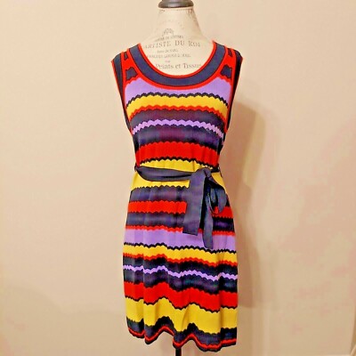 Milly of New York Black Orange Yellow Purple Striped Cotton Knit Dress Sz M  | eBay