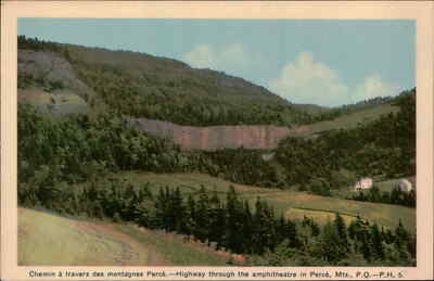 Postcard: Chemin à travers des montagnes Percé. -Highway through the a