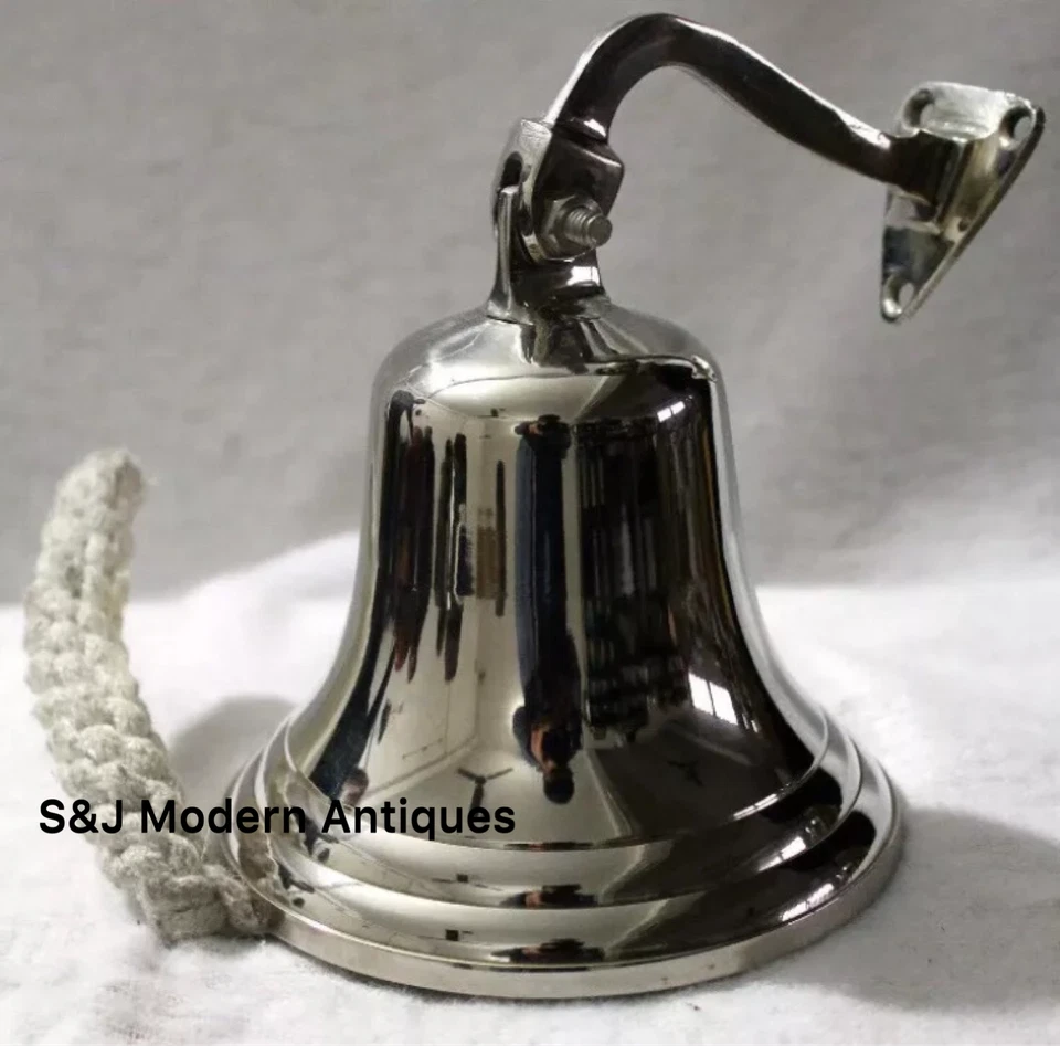Antique Brass Wall Bell Nickel Vintage Ship School Pub Last Order Dinner Door 6" - Image 2 of 3