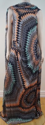 MATTHEW WILLIAMSON Mainline Abendkleid mit geometrischem Druck Seide lang UK12