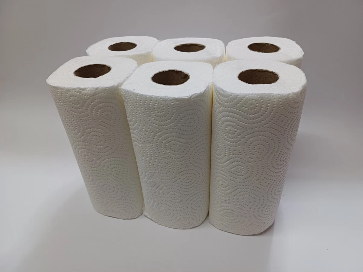 6 Rolls Hand PAPER KITCHEN TOWELS Wipes Tissue Thick White