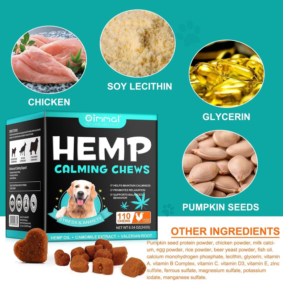 110x DOG FOOD Hemp Chews Calming Chews for Dogs ANXIETY RELIEF TREATS - CHICKEN - Image 4 of 4
