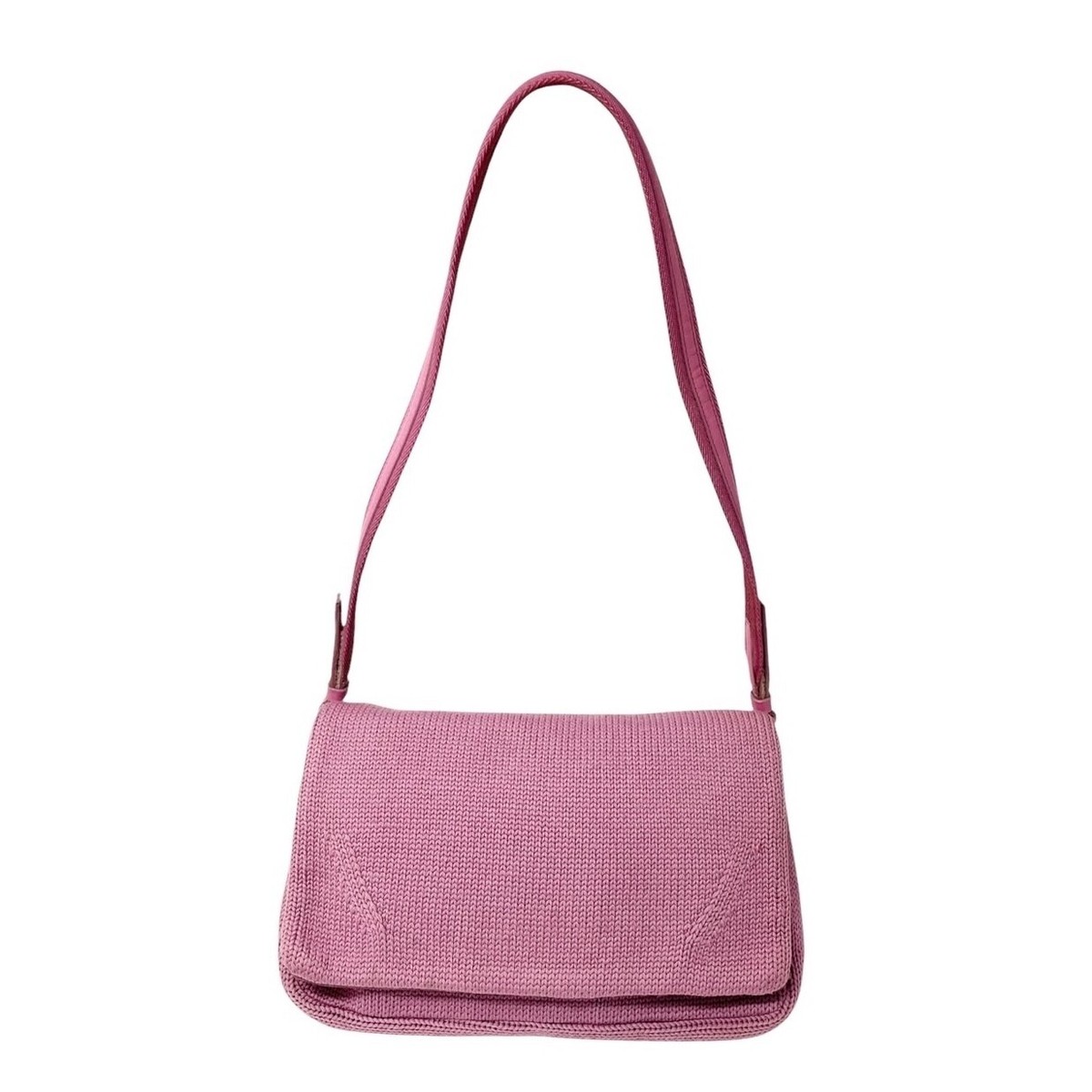 PRADA Vintage Logo Knit Shoulder Bag Pink Silver Cotton PRADA Vintage Logo Knit Shoulder Bag Pink Silver Cotton