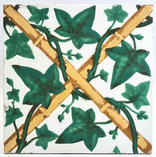Antique Minton Tile Crossed Bamboo With Ivy 7" C1880 AE2