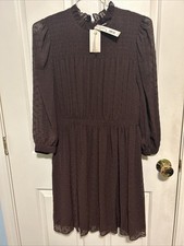 Rebecca Taylor Clip-Dot Shirt Dress in Brown Size 2 NWT Classic Tea Party Dress