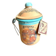 Vintage DELIZIE DI CALABRIA Terracotta  Oregano Jar with Lid Sealed 2005 Italy