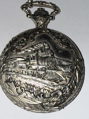 Remington Antimagnetic Embossed Scrollwork Pocket Watch Gold Train Locomotive 