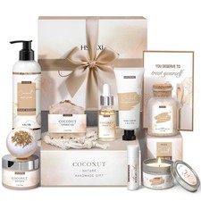 12 PCS Coconut Spa Gifts Set for Women Gift Basket Bath Brown