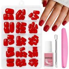 Red Press On Nails Short,Square False 1 g (Pack of 1), -Short Square