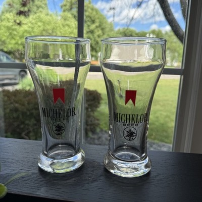 Vintage Michelob Pilsner Beer Flared Glasses  7.25'' Tall Thick Bottom Set of 2