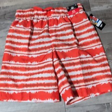Speedo Eco XL Men's Orange White Striped Swim Shorts Elastic Waist Lined NWT