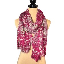 Abstract Print Scarf Pashmina Wrap Shawl Pink White Fringe Contemporary