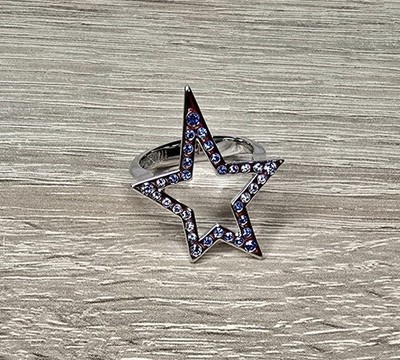 Pierre Lang Ring Star Silver Tone Blue Crystals Size VII Genuine