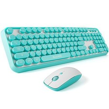 Wireless Keyboard and Mouse Combo, 104 Keys Full-Sized 2.4 GHz Round Keycap C...