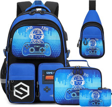 Backpack for Boys 4PCS Cool Luminous Gamer School Boys Backpack School Bookbag