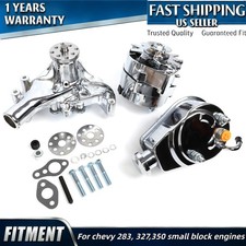 For Sbc Chevy Chrome Long Water Pump Power Steering Pump Chrome Alternator Us