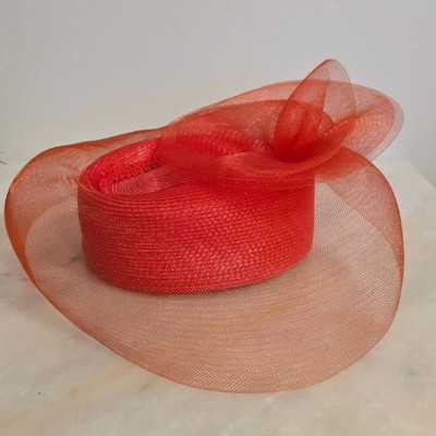 Vintage Red Pillbox Hat with Mesh Derby Church Formal Outfit Generic Fascinators Hats for Women Winter Flower Church  main image 2