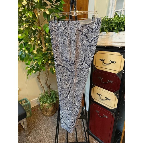 Talbots Chatham Ankle Pants Women's 16 Navy Ivory Paisley Slim Leg Printed