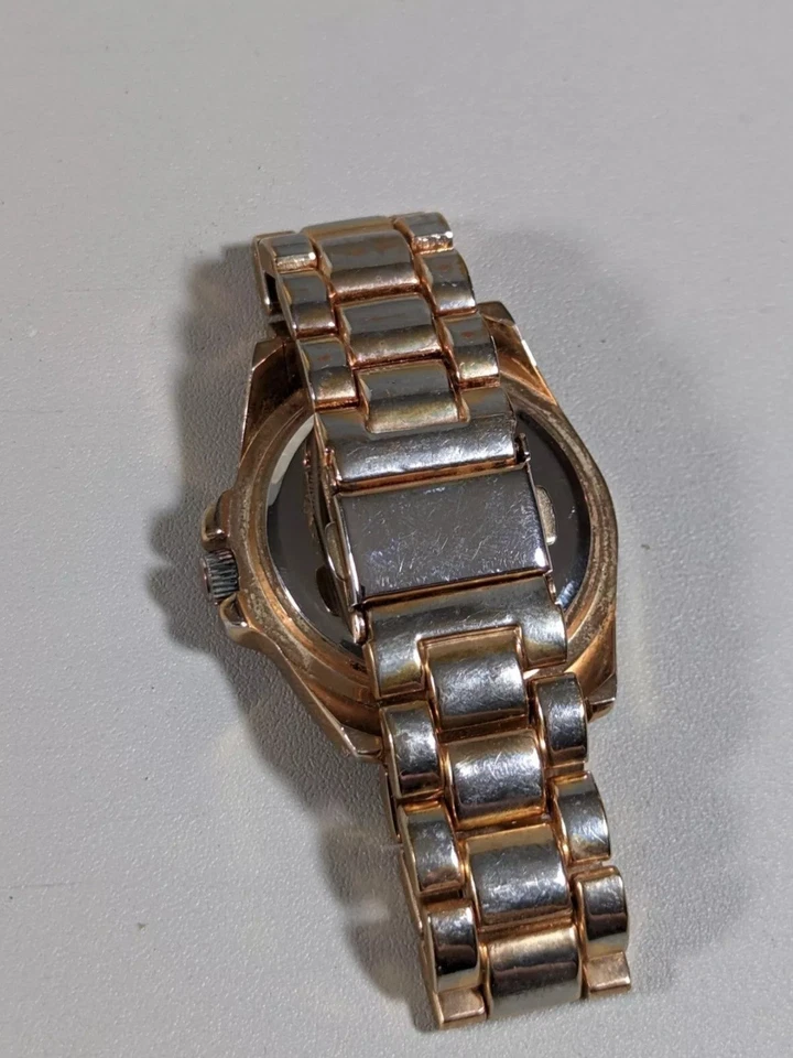 Adrienne Vittadini Pearlized Dial Crystal Accent Gold Tone Case Stainless Watch - Image 3 of 4