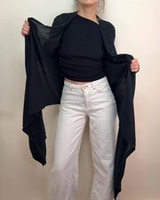 Spring Coast schwarz Seide-Kaschmir Longline drapiert Cardigan Wickel Top minimale Schicht