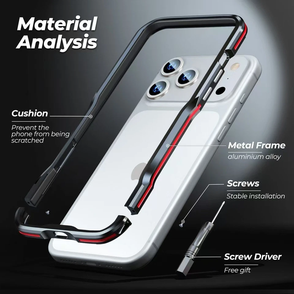Incisive Aluminum Metal Bumper Frame Case Cover For iPhone 17 16 15 Pro Max Plus - Image 2 of 4