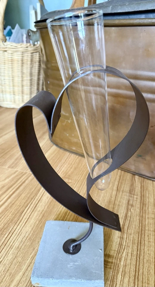 Modern Metal Cement Abstract Heart Sculpture Art - Image 2 of 3