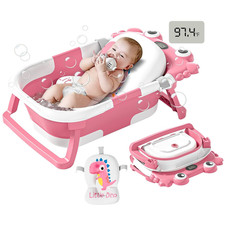 Collapsible Baby Bathtub for Newborns to Toddler with Real-Time Temp Monitor F
