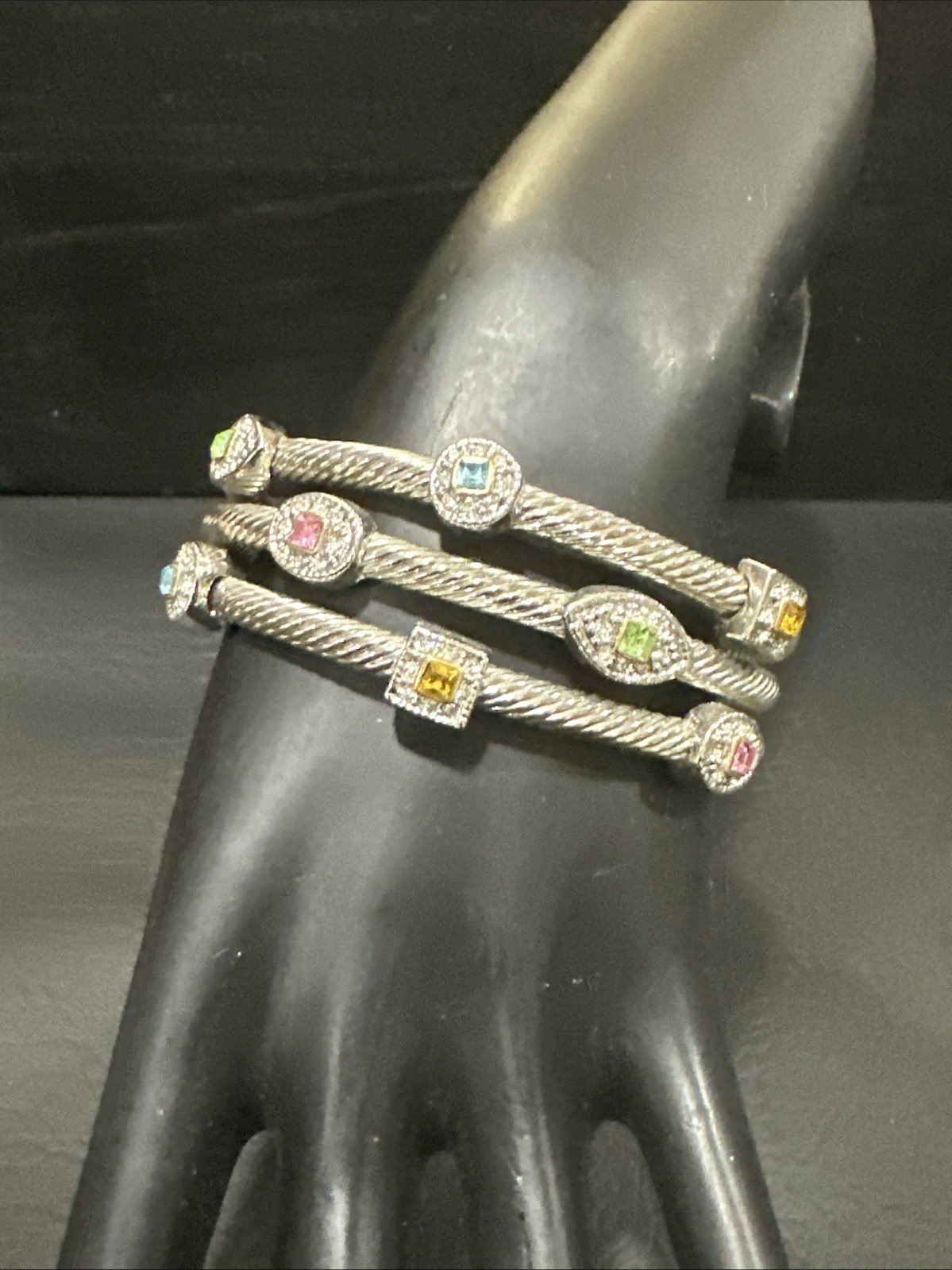 Multi Colored Twisted Cable  Silver Tone Cuff Bra… - image 1