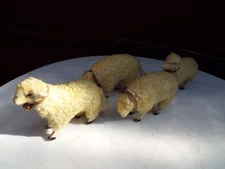 4 Vtg Wooly Sheep, Wooden Legs, 4" Tall
