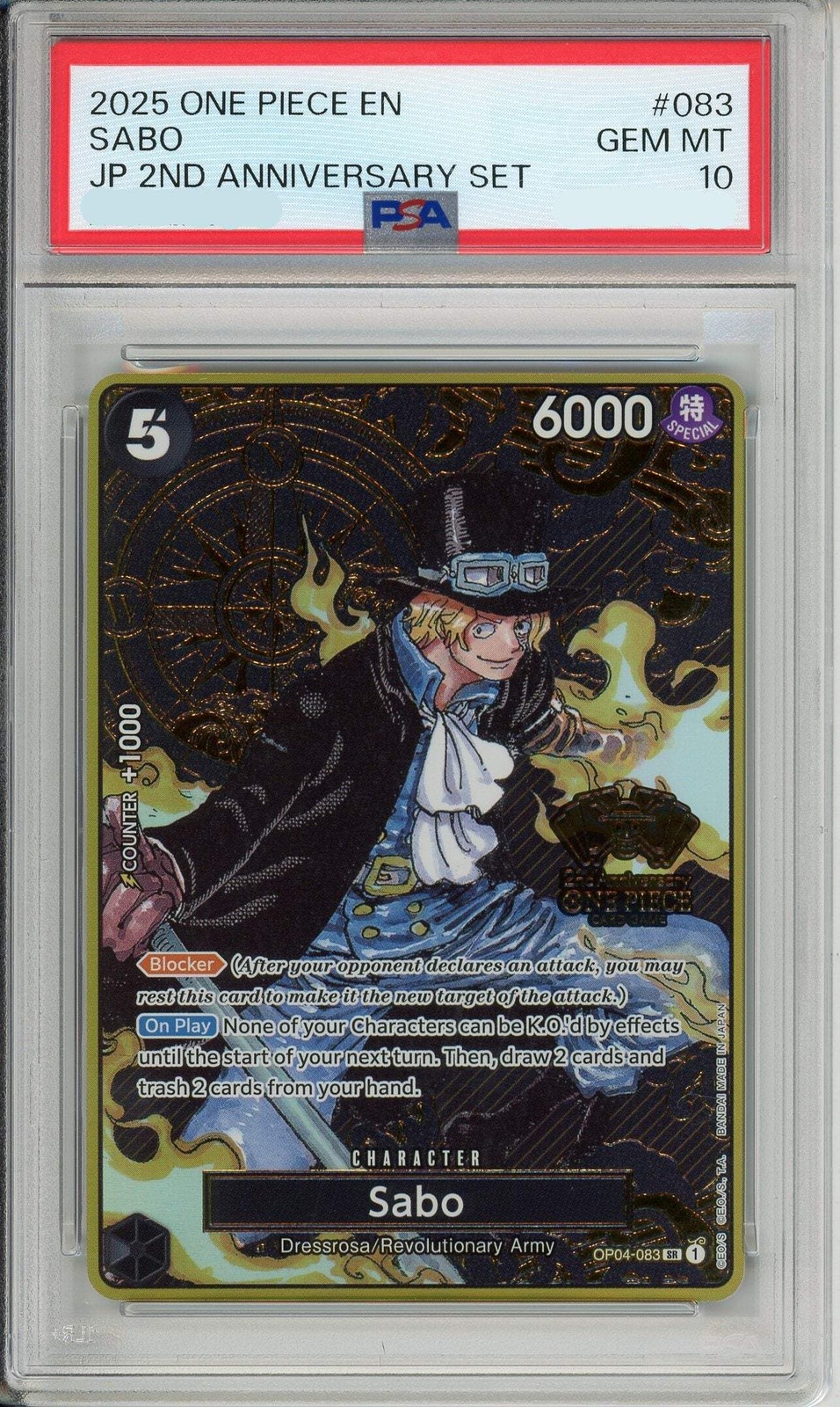 One Piece Graded: Sabo OP04-083 2nd Anniversary Set (2025) PSA 10
