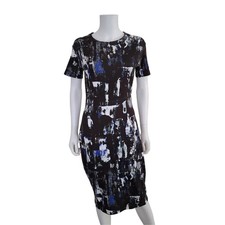 Alexander Mcqueen Blue Abstract Brushstroke Print Richter Dress Size Medium