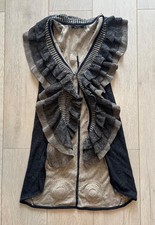 nic and zoe womens gray beige sleeveless ruffle accented cardigan open sweater p